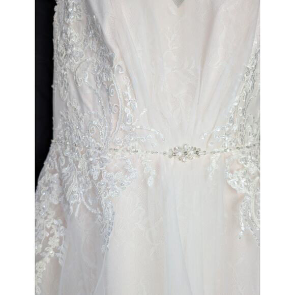 NWT Blush Pink Cross Back Wedding Gown Sz. 14/16 - Picture 5 of 16